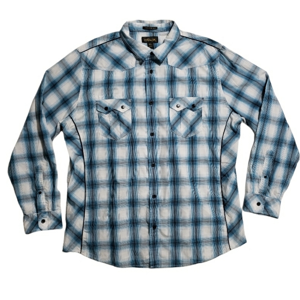 Helix Button Up Shirt Mens Size XXL Blue White Plaid Athletic Fit